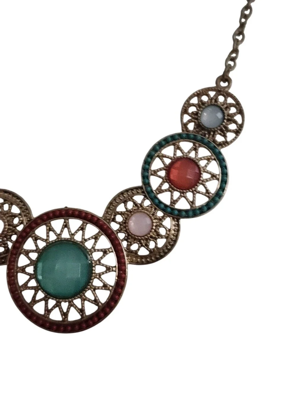 Boho Multi-Color Filigree Medallion Statement Necklace